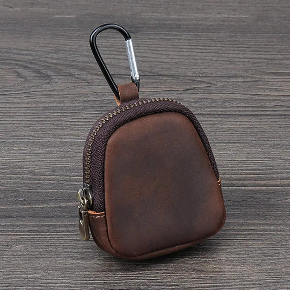 Stylish Retro PU Leather Change Purse Small Zipper Coin Pouch with Carabiner,Mini Keychain Coin Purse Wallet Charm for Women Men