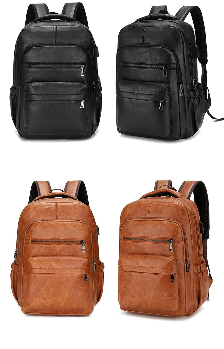 High Quality USB Charging Backpack Men PU Leather Bagpack Large Laptop Backpacks Male Mochilas Schoolbag For Teenagers Boys