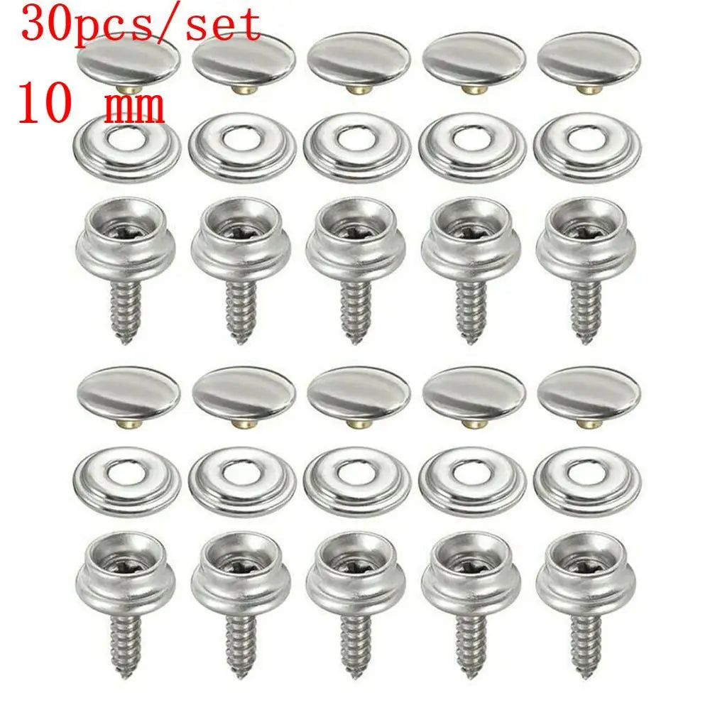 30pcs Stainless Steel Tapping Snap Fastener Kit Tent Marine Yacht Boat Canvas Cover Tools Sockets Buttons Car Canopy Accessories