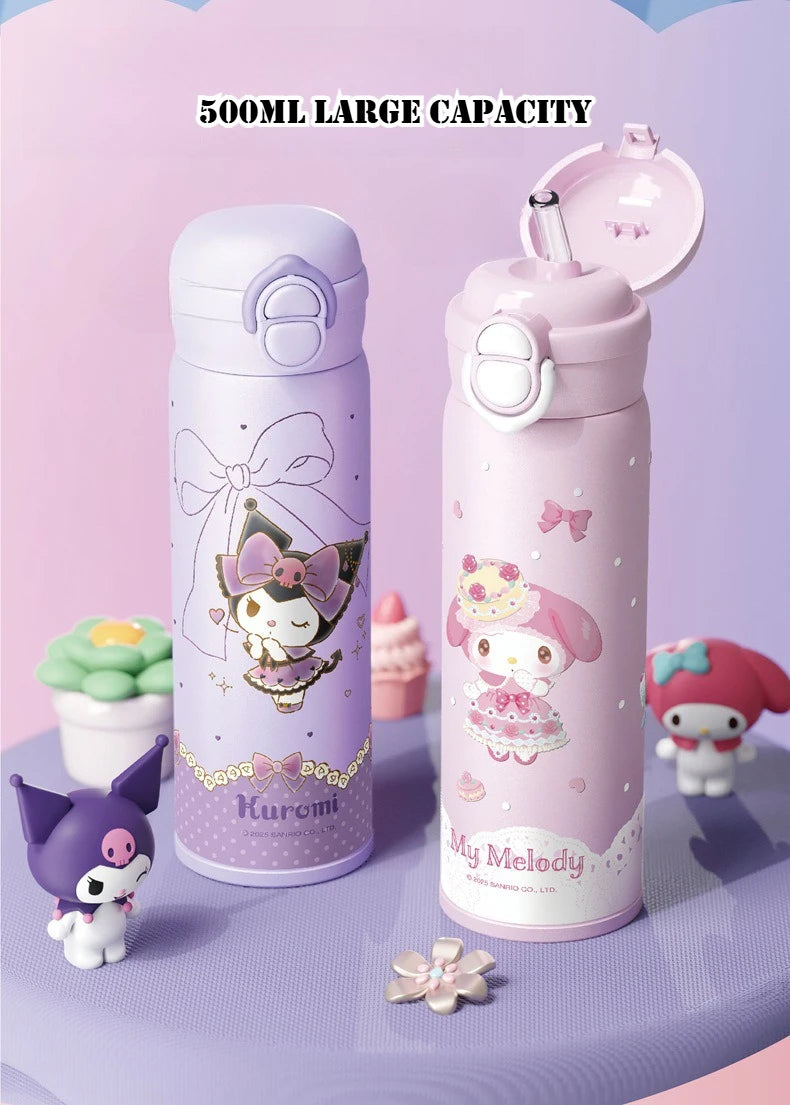 X&W 500ML for Sanrio My Melody Thermos Cups Cartoon Stainless Steel Vacuum Flask Student Cute Insulated Water Bottles Kids Cup