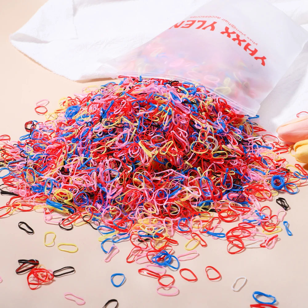 500pcs Ligas de Cabello Coloridas para Niñas | Desechables | Coleta y Diadema 🌈