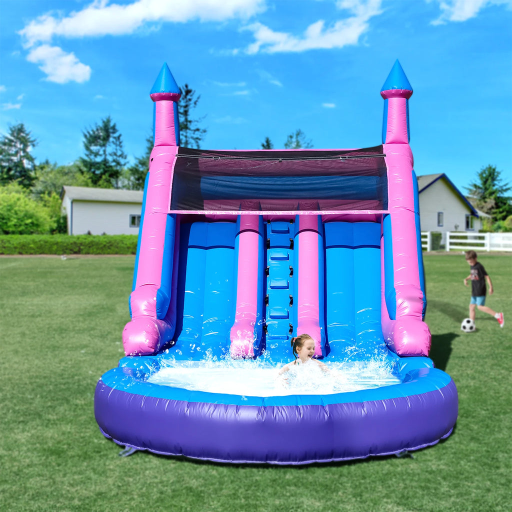 Tobogán Doble Inflable Comercial 6.4m con Piscina | PVC | Parque Infantil 🎉 - Firu Total Sales