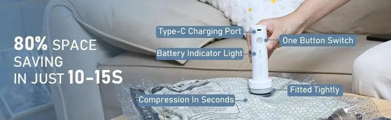 Vacuum Compression Bags for Travel | Rechargeable Pump | Carry-On Size | Space Saver