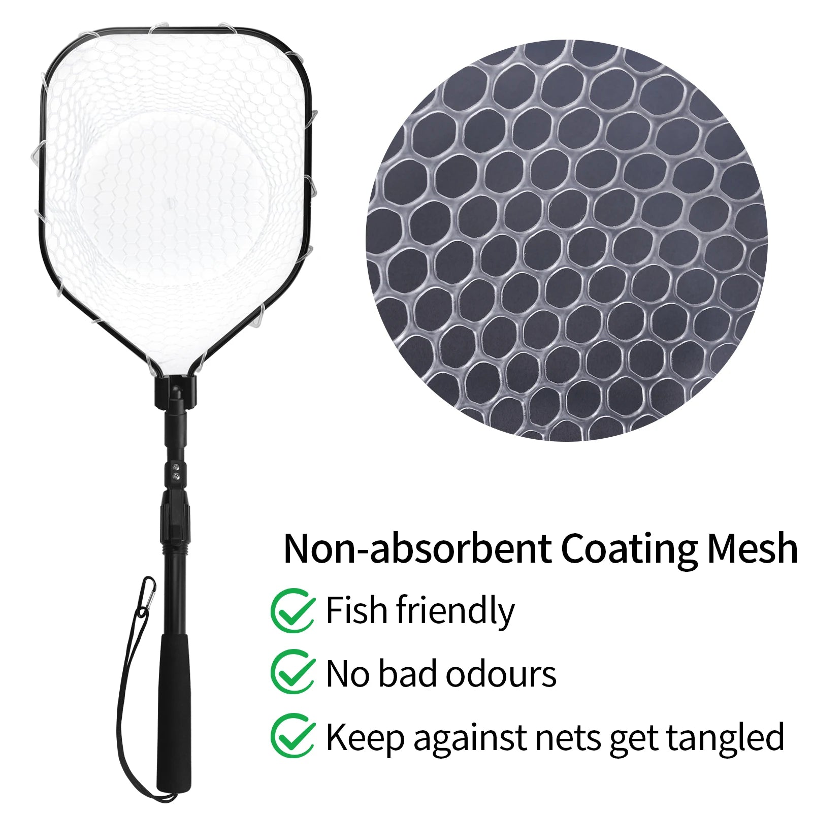 Collapsible Fishing Landing Net with Telescoping Pole Handle Extend to 190cm 100cm 80cm Fishing Net For Saltwater Freshwater