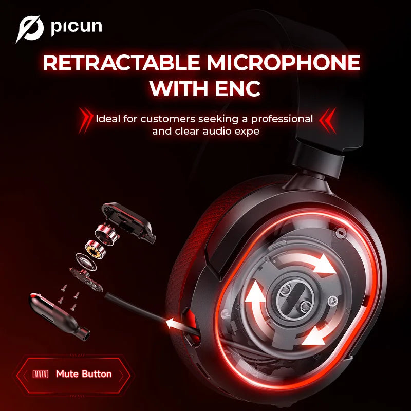 Picun G2 Gaming Headset 2.4G Wireless | 7.1 Surround ENC Mic | PC PS4 PS5 Switch