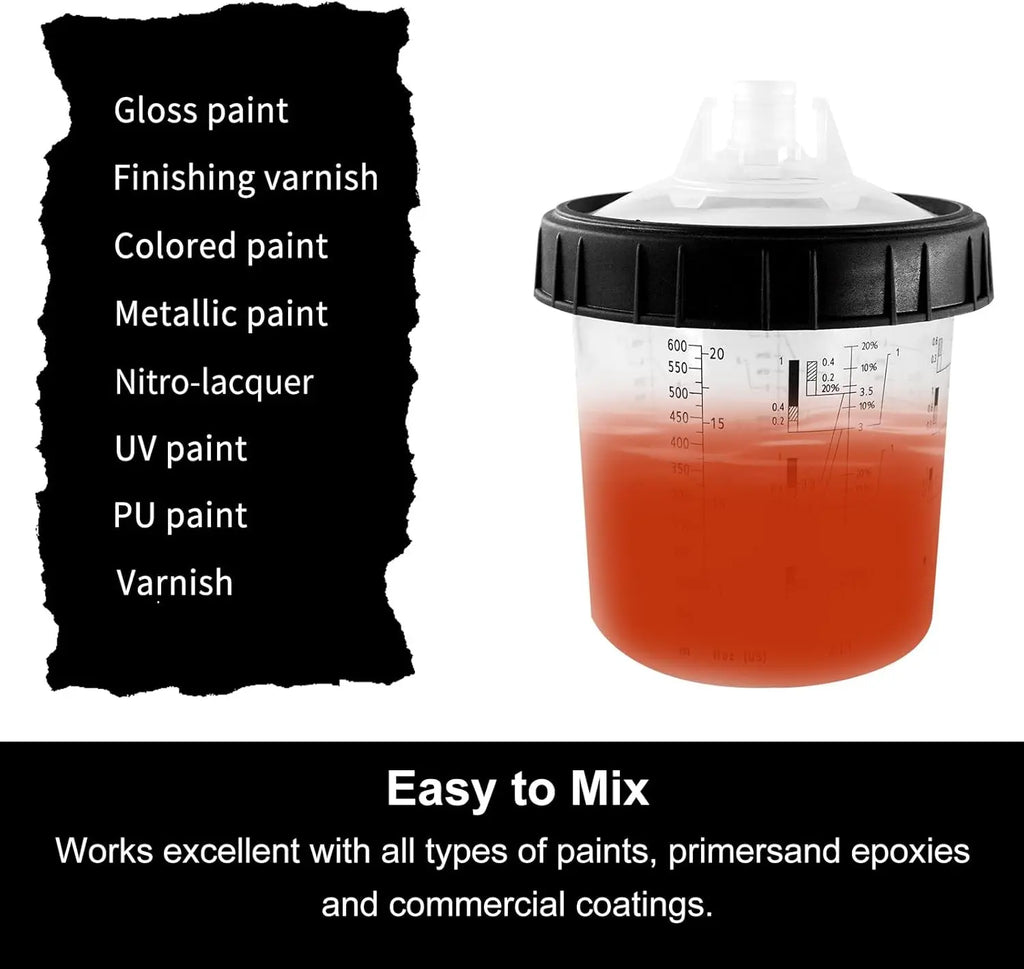 Disposable Paint Spray Gun Cup Liners & Lid Kit, 50 Standard 20oz (600ml) with Strainer and Adapters