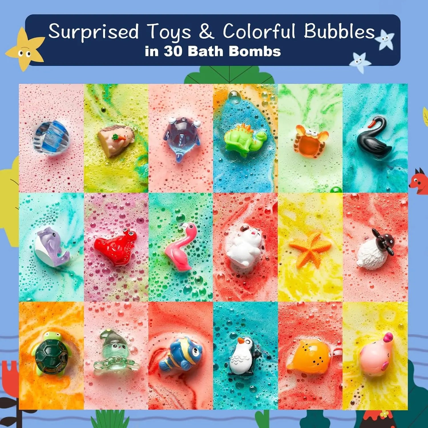 30 Kids Bath Bombs with Surprise Toys - Fun Educational Gift Set for Birthdays Christmas
