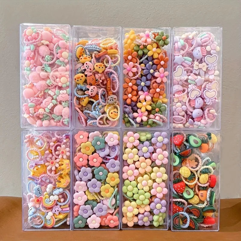 30Pcs Soft Elastic Hair Ties Elastic Bands With Fun Animal Fruit Patterns Perfect For Kids Daily Hair Care