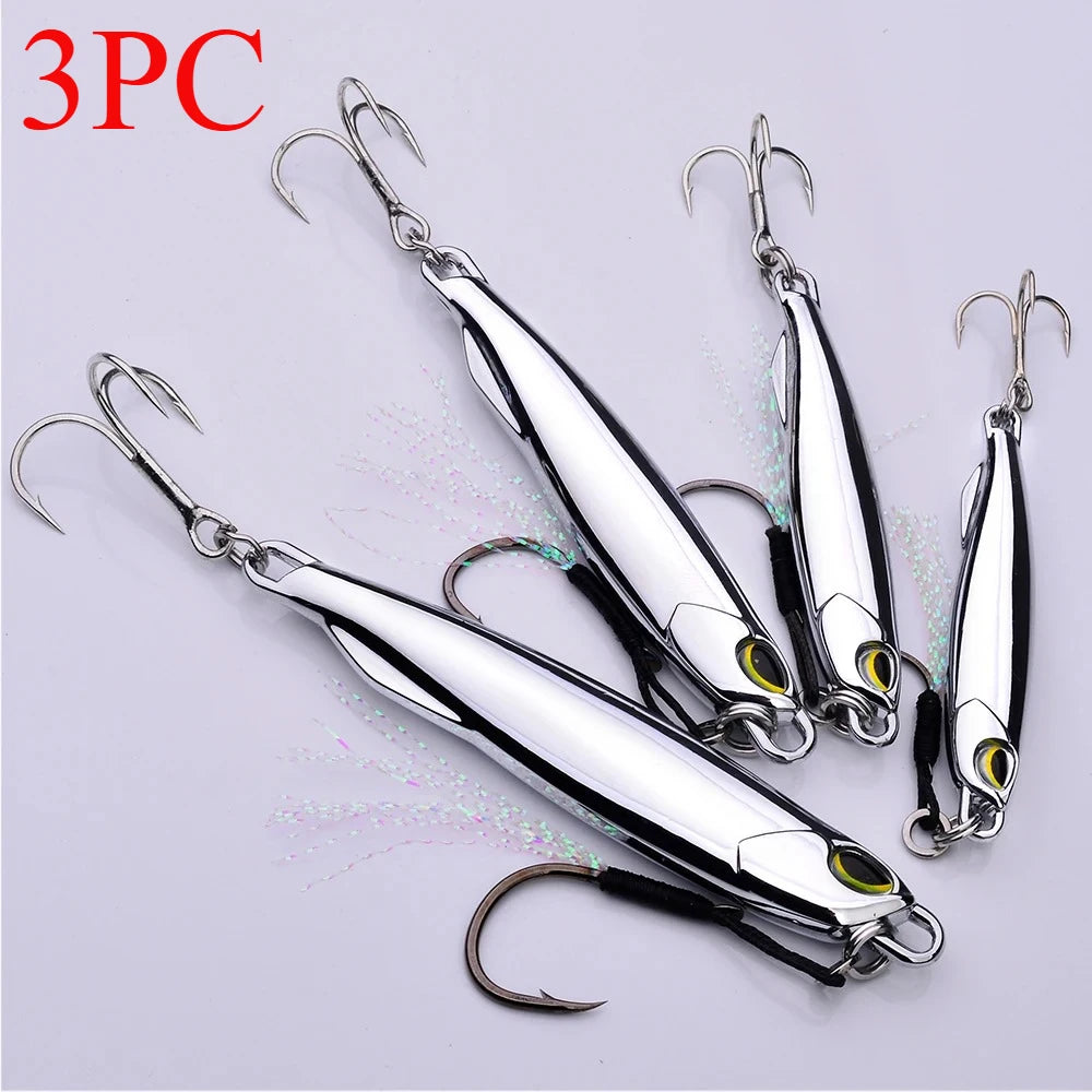 3pc 20gElectroplated Spoon Metal Jigs Fishing Lures with Hooks -10g-80g Ideal for Catching Mackerel, Bass and More