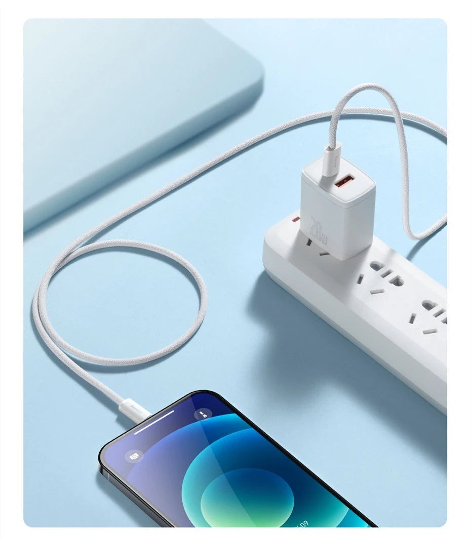 Baseus Cable USB-C 20W PD 3A | Trenzado | 0.5m/1m/2m | iPhone 14/13/12/11 Pro Max, iPad y MacBook