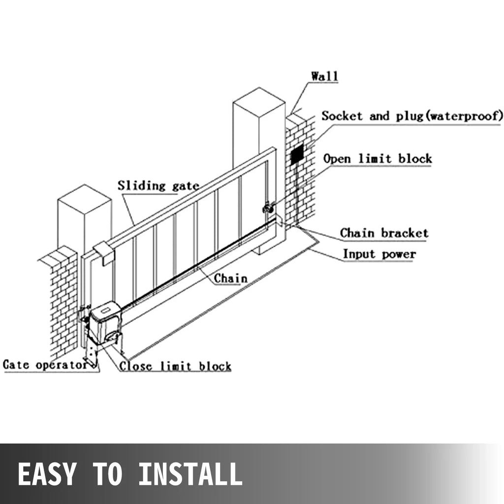 Gate Opener 1300LBS Electric Garage Door Opener Automatic Sliding 2 Keys With 4m Racks Operator for Hotel Factory School