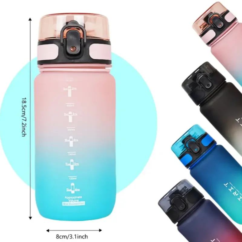 500ml/650ml Gradient Sports Water Bottle with Time Marker - Leak-Proof, Durable PC Material for Cycling, Running & Fitness