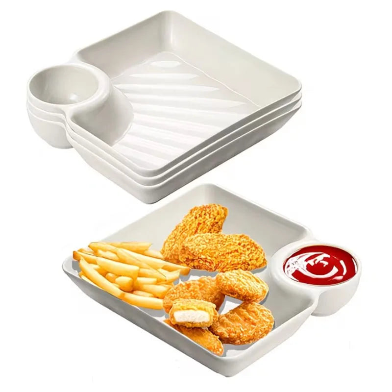 Chips and Salsa Serving Dish Plates 1/2/4pcs Reusable Chip and Dip Bowl Serving Dishes Rectangular Snack Tray with Compartments