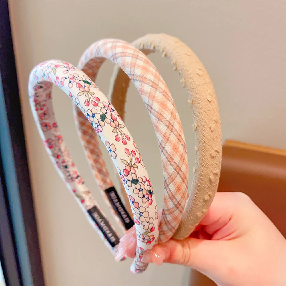 3Pcs/Set Fashion Women Girls Plaid Floral Colors Broadside Hairbands Sweet Children Vintage Cute Hair Hoop Kids Hair Accessories