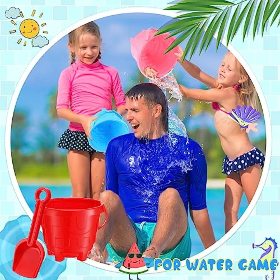24 Pack 5.7'' Sand Buckets for Plastic Beach Pails with Shovels Summer Pool Party Favor Supplies 6 Assorted Colors