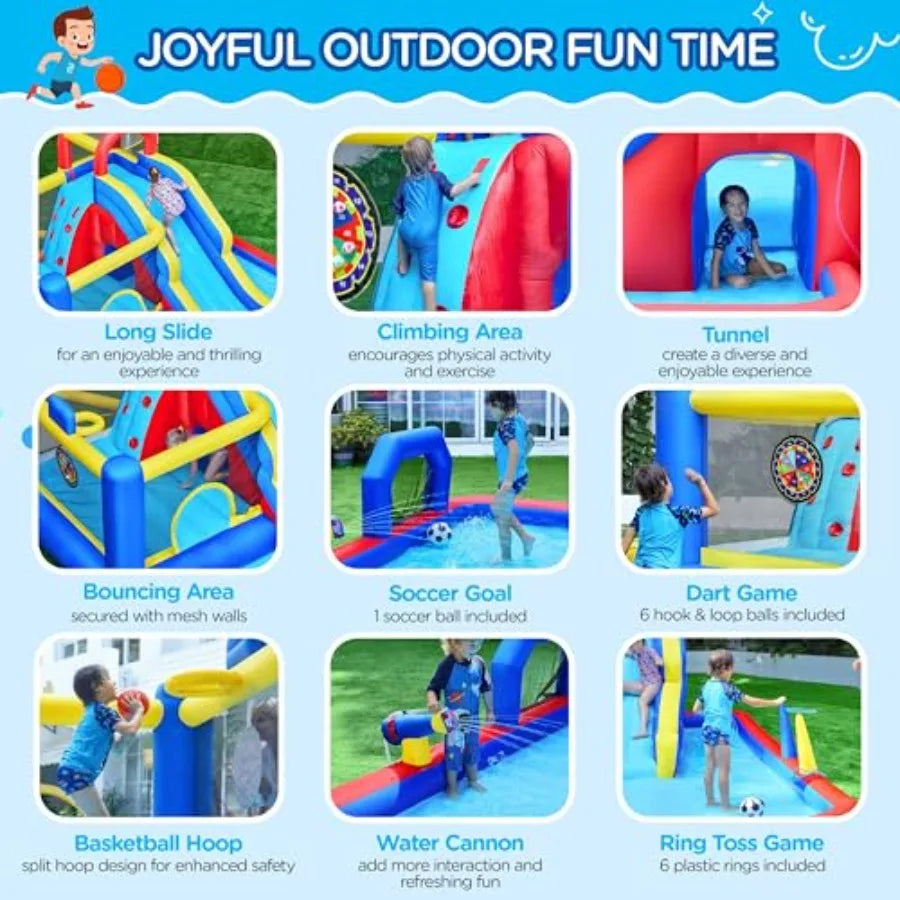 Castillo Inflable 10 en 1 con Tobogán de Agua | PVC Azul | Niños 3-10 Años 🎉 - Firu Total Sales