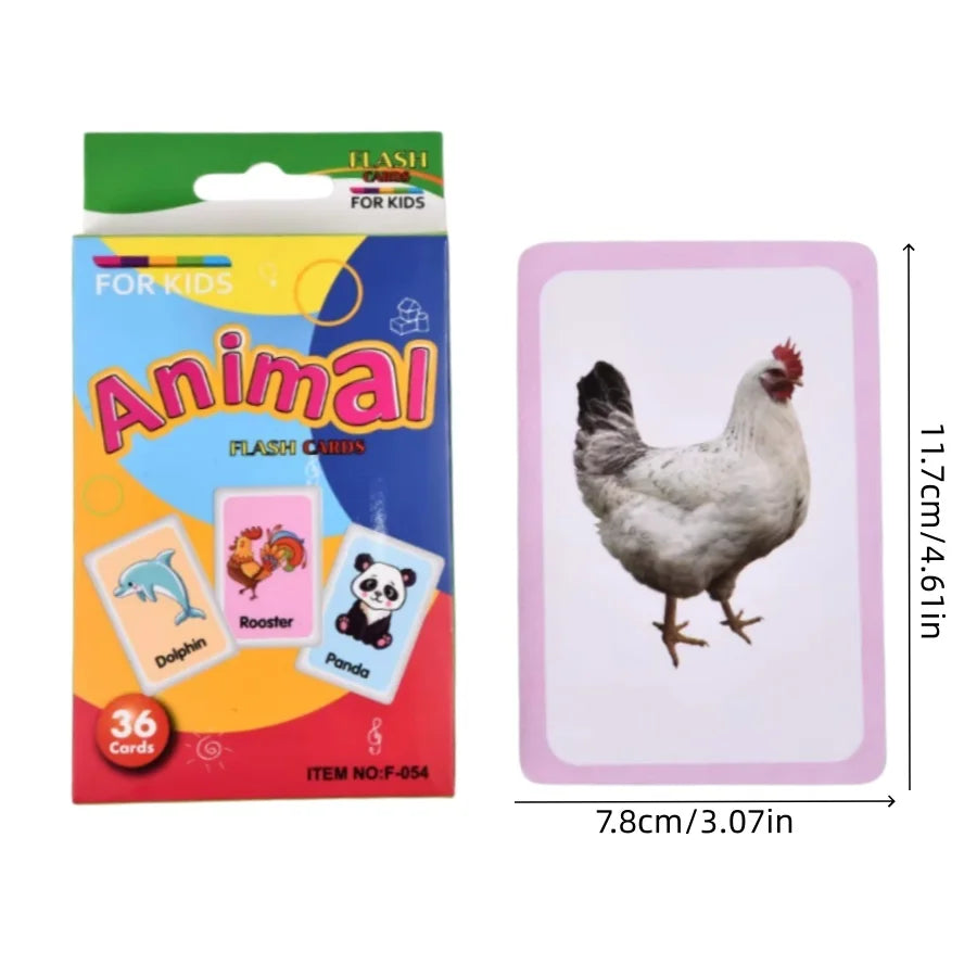 36pcs/box Early Childhood Education card animal fruit food color shape English character Montessori Toy Memory Training card
