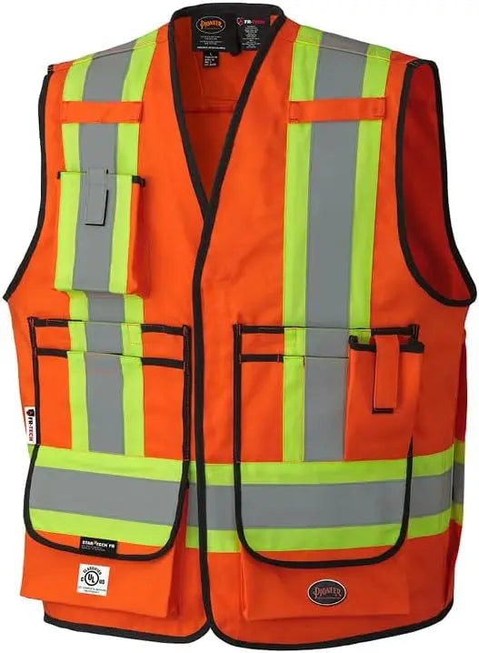 Hi Vis FR Surveyor's Safety Vest - Flame Resistant ARC Rated - Reflective for Men Women