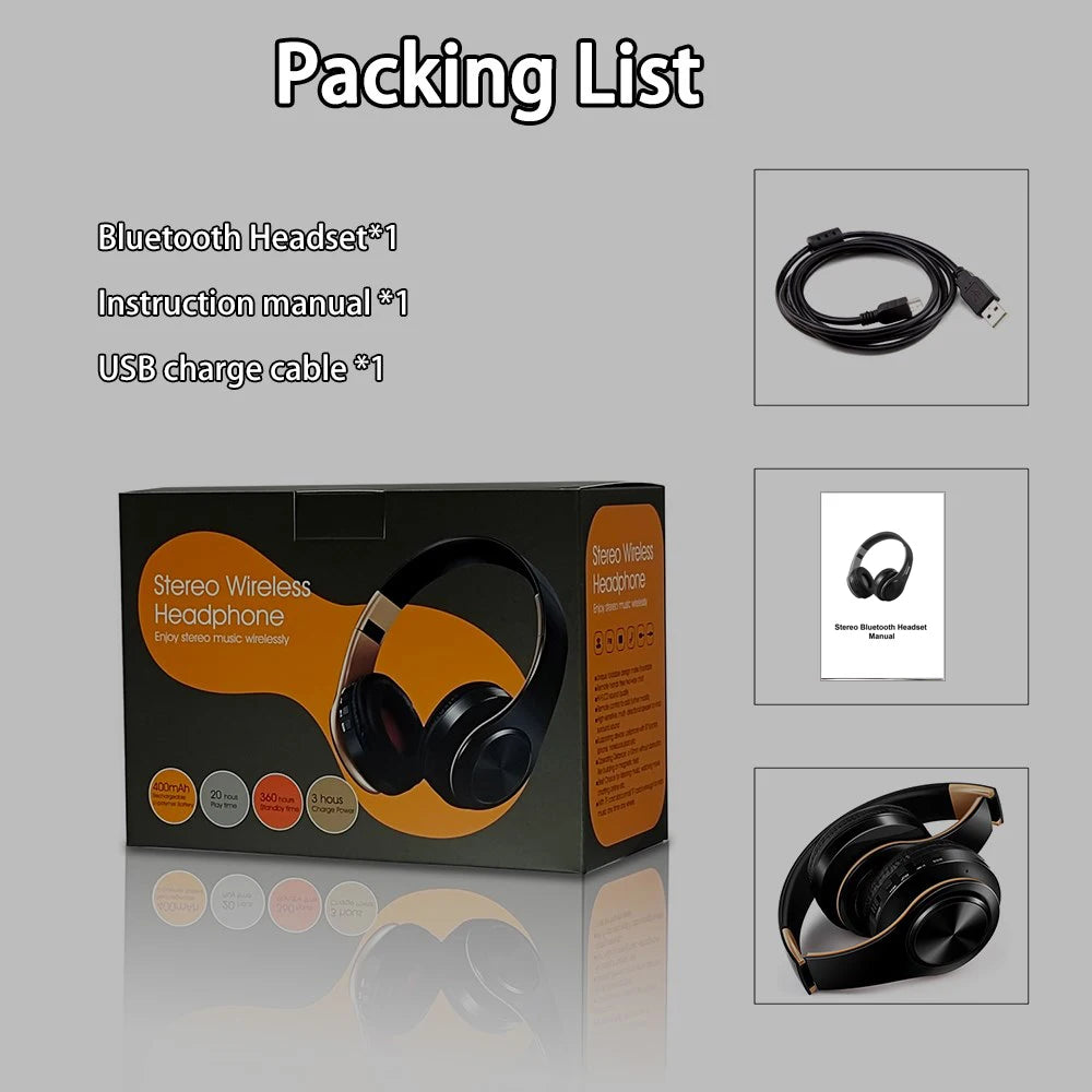 HIFI Stereo Bluetooth Headphones | FM Radio + SD Card + Mic | iPhone Samsung Xiaomi