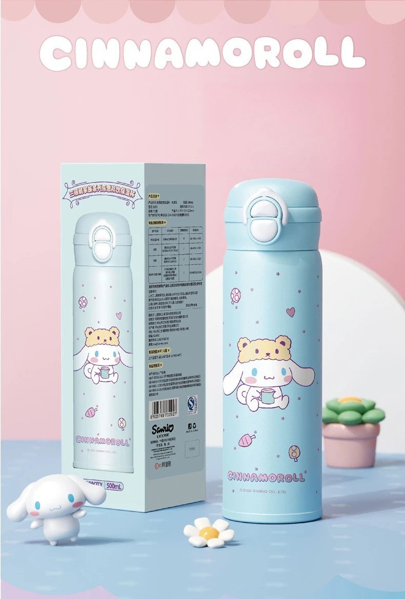 X&W 500ML for Sanrio My Melody Thermos Cups Cartoon Stainless Steel Vacuum Flask Student Cute Insulated Water Bottles Kids Cup