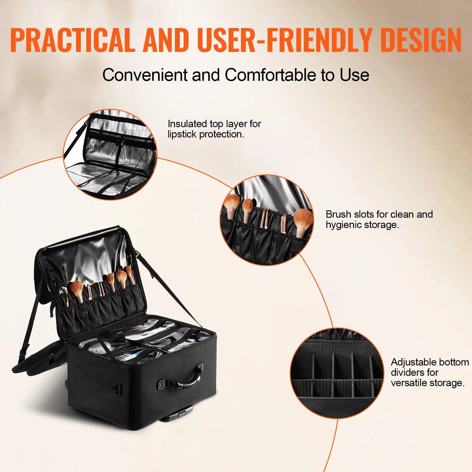 SucceBuy Rolling Makeup Train Case Storage Convenient Carry With Handle Wheels Strap Makeup Organizer Box Waterproof Oxford