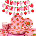 75Pcs Strawberry Birthday Party Plates Napkins Forks Supplies Summer Fruit Tableware Set Strawberry Theme Decoration for Girls