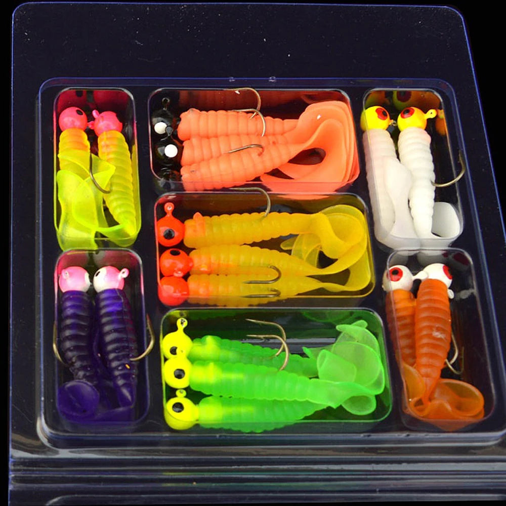Creekmoon Set 34 Piezas | 17 Cabezas Jig Metal + 17 Gusanos Silicona | Acero Alto Carbono | Pesca - Firu Total Sales