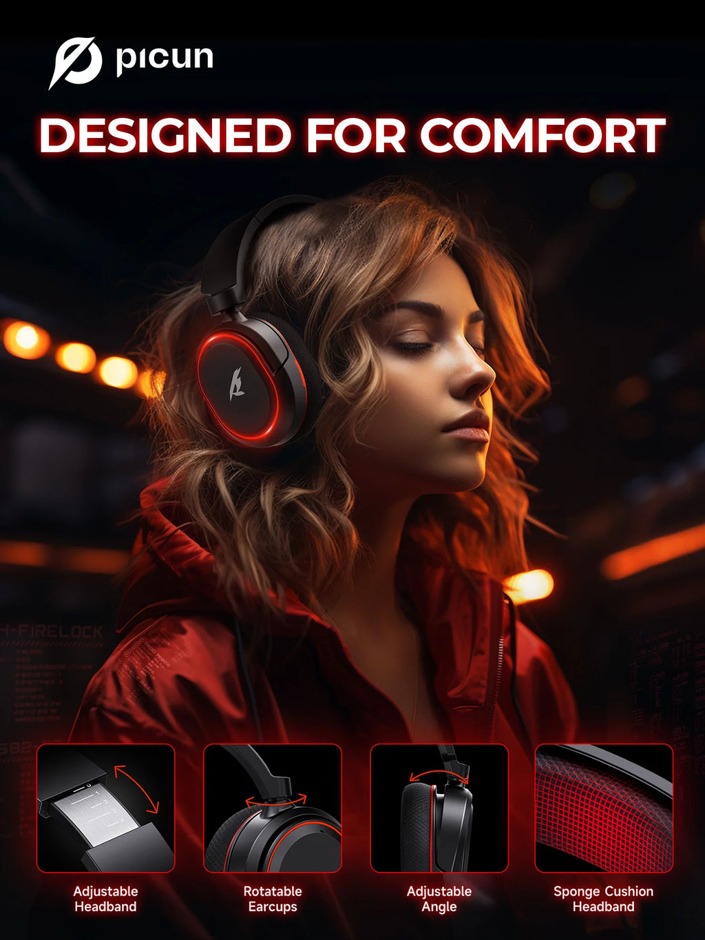 Picun G2 Gaming Headset 2.4G Wireless | 7.1 Surround ENC Mic | PC PS4 PS5 Switch