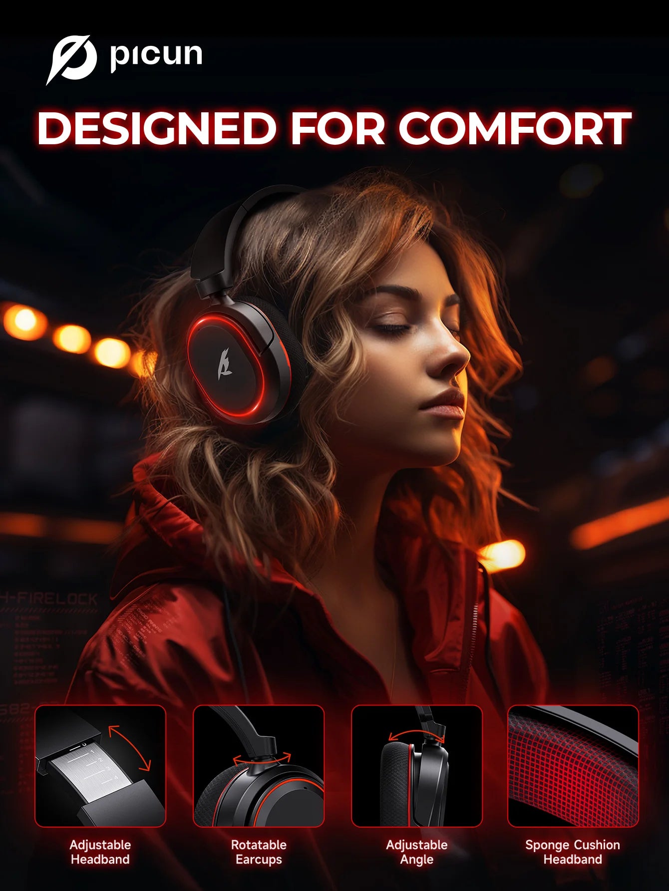 Picun G2 Gaming Headset 2.4G Wireless | 7.1 Surround ENC Mic | PC PS4 PS5 Switch