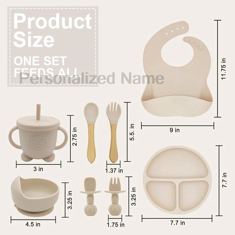 Set de Alimentación Personalizado para Bebé | Silicona | Plato, Bol y Vaso | Regalo 🍼