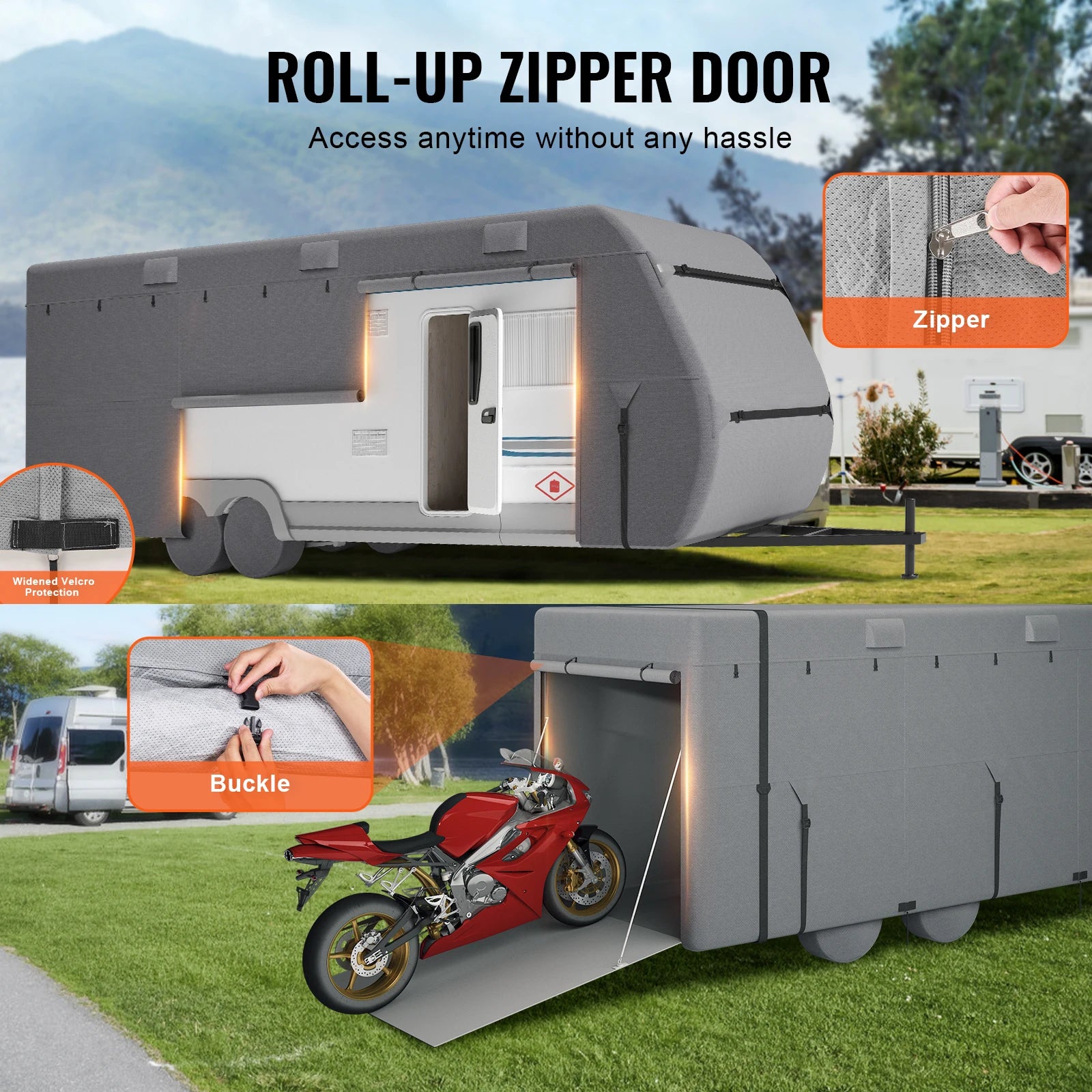 VEVOR Travel Trailer Cover 18-40FT RV Cover 4-Layer Non-Woven Fabric Camper Cover Waterproof Windproof Rip-Stop Class A RV Cover