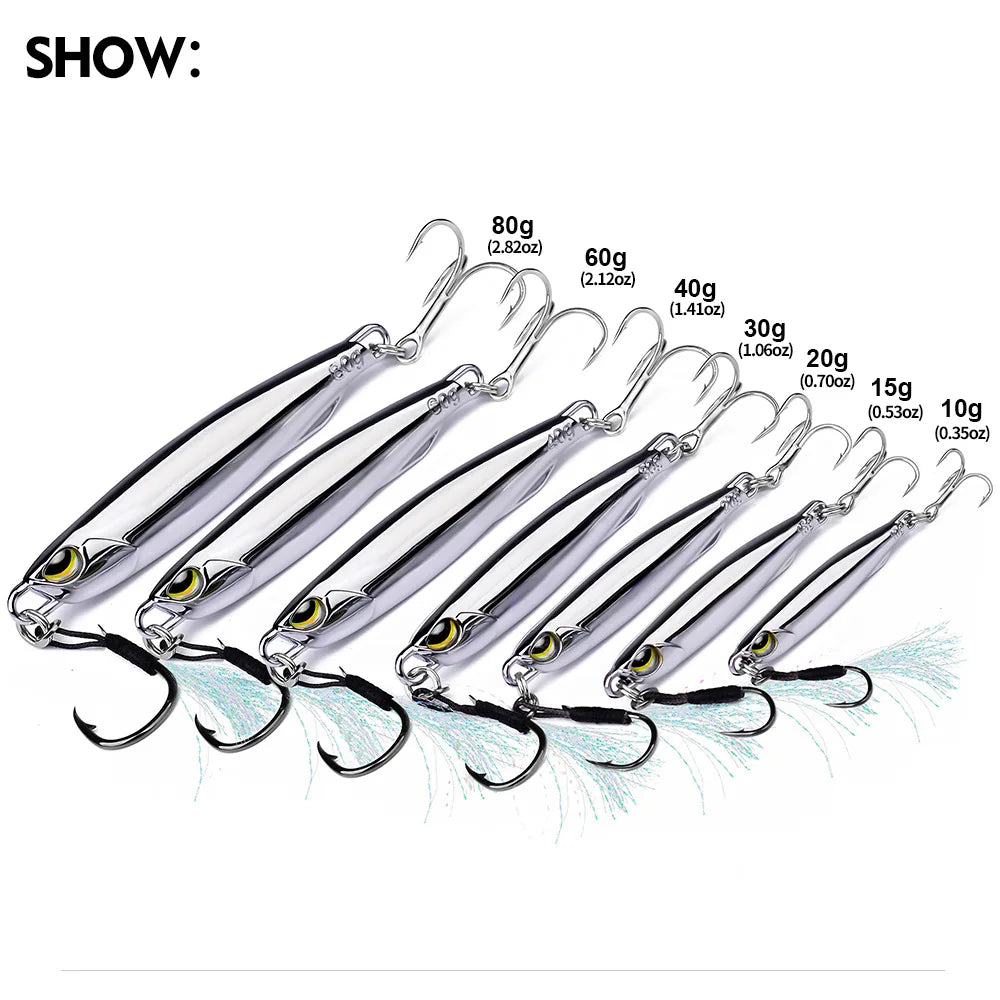 3pc 20gElectroplated Spoon Metal Jigs Fishing Lures with Hooks -10g-80g Ideal for Catching Mackerel, Bass and More