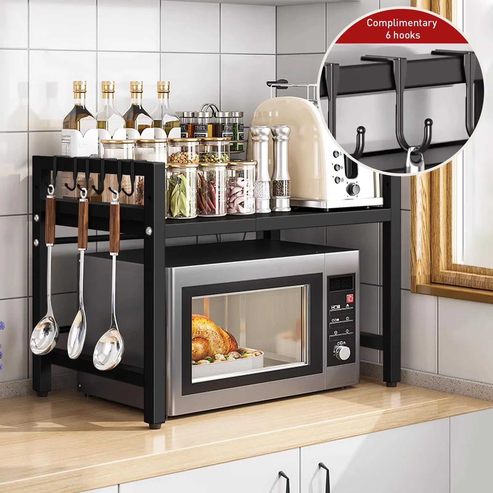 Estante Extensible para Microondas 42-64cm | Organizador de Encimera | Resistente a Humedad