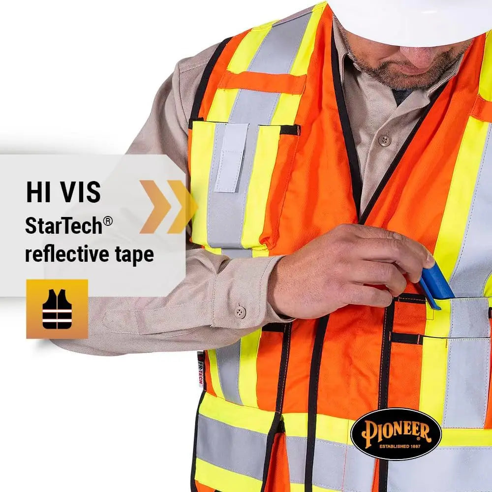 Hi Vis FR Surveyor's Safety Vest - Flame Resistant ARC Rated - Reflective for Men Women