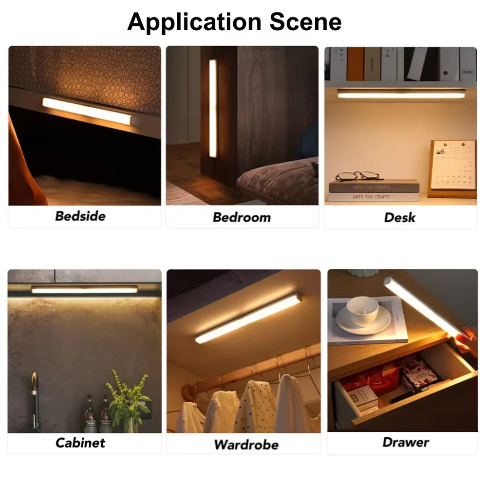 USB Rechargeable Motion Sensor LED Bar Light Induction Night Light Wireless Cordless Magnetic Cabinet Lamp for Bedroom Kitchen