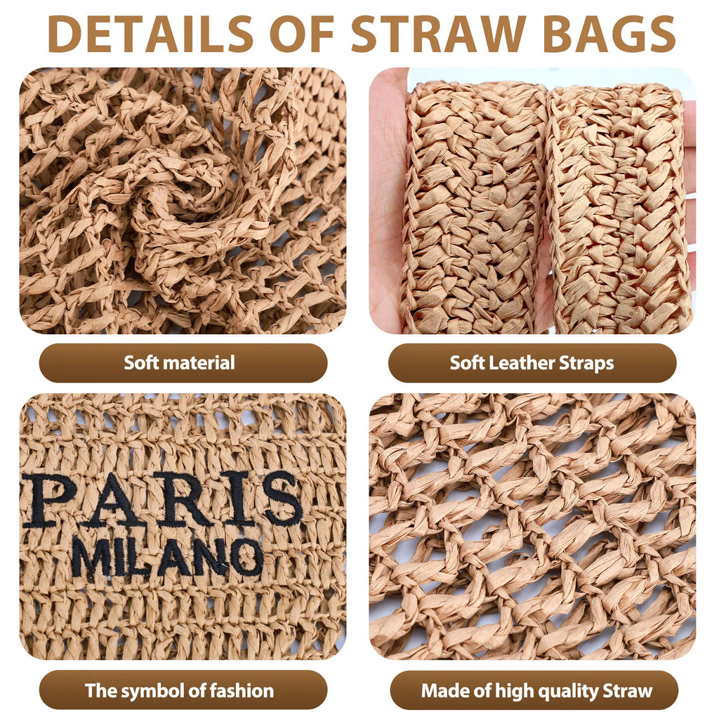Straw Beach Bags for Women - Women Beach Handmade Woven Tote Bag, Summer Mesh Hollow Shoulder Bag for Holiday