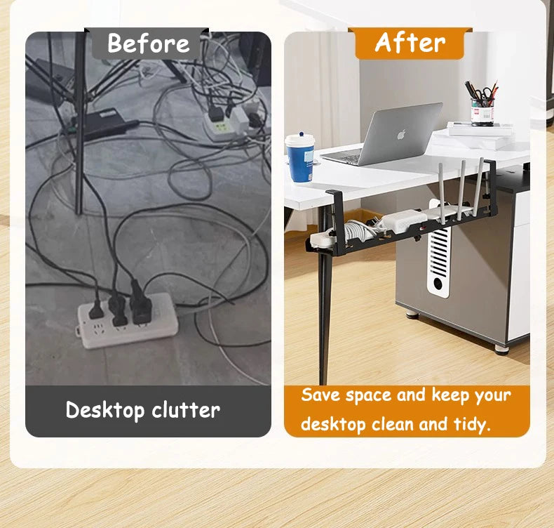 Telescopic Under Table Storage Rack Metal Cable Management Tray Home Office Desk Wire Organizer No Punching Storage Accessories