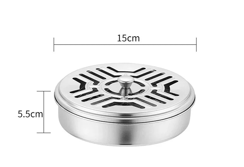 Mosquito Coils Holder Stainless Steel Mosquito Coil Box with Cover Round Mosquito Coil Tray Easy To Clean Anti-Mosquito Supplies