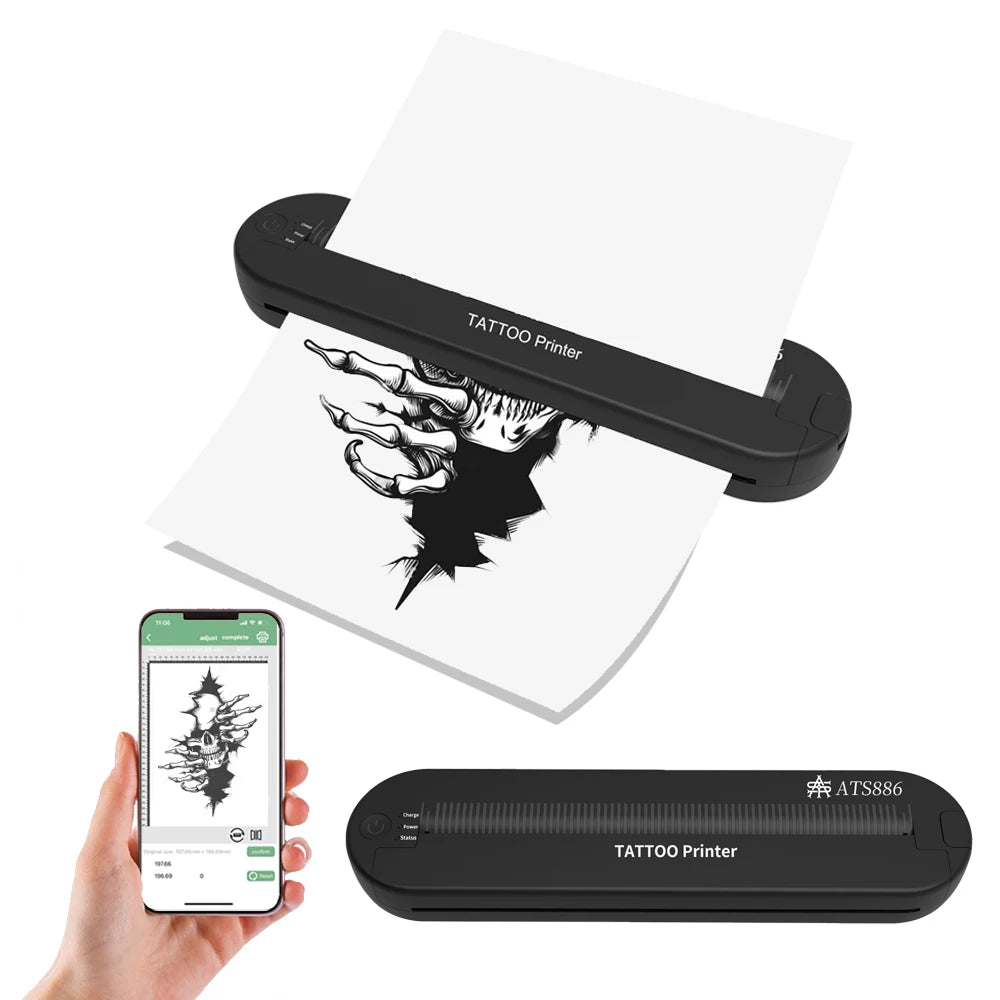 Yilong Ats886 Tattoo Printer Wireless Tattoo Stencil Printer Professional Thermal Transfer Bluetooth Portable Printer Copier
