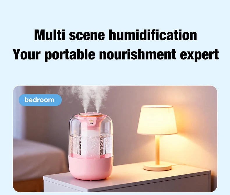 2200ML Air Humidifier USB Double Spray Port Mist Spray Heavy Fog Aroma Diffuser Essential Oils Color Light for Home Bedroom Gift