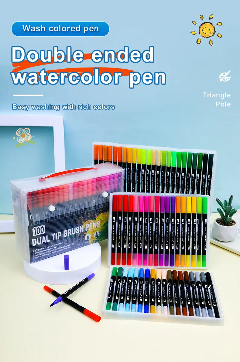 Double-ended watercolor marker set - for painting and handicrafts, durable plastic pen body, Christmas gift