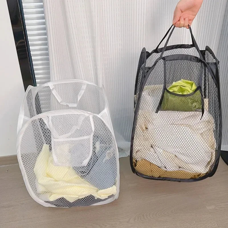 Folding Dirty Laundry Sorting Basket Washing FrameBathroomCloth MeshStorage BagFrame Bucket LaundryOrganizers Storage Pouch