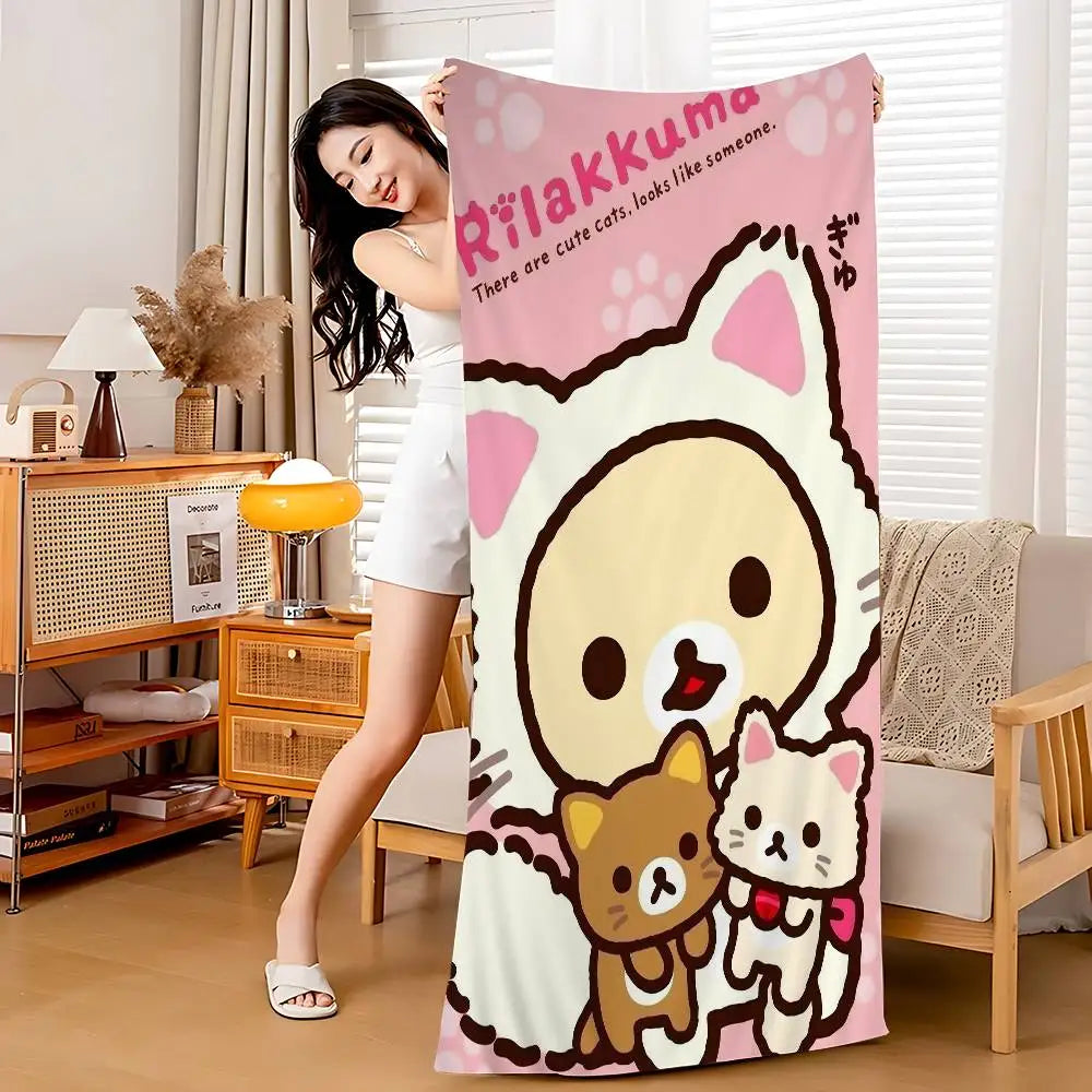 Toalla de Playa Rilakkuma Kawaii - Microfibra Secado Rápido para Niñas