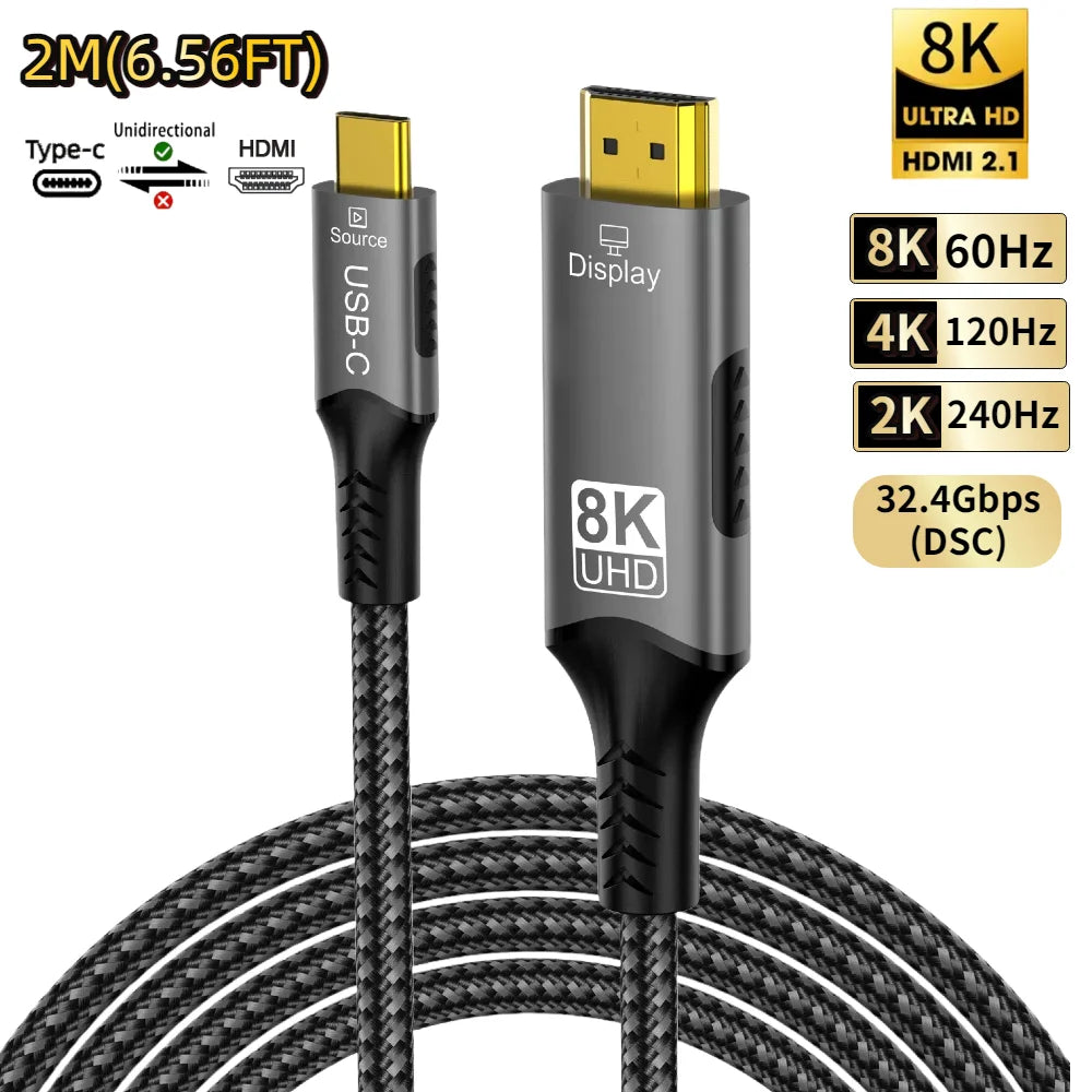 Adaptador USB-C a HDMI 2.1 | 8K@60Hz / 4K@120Hz | Thunderbolt 3/4 | MacBook Pro/Air, iPad, iMac