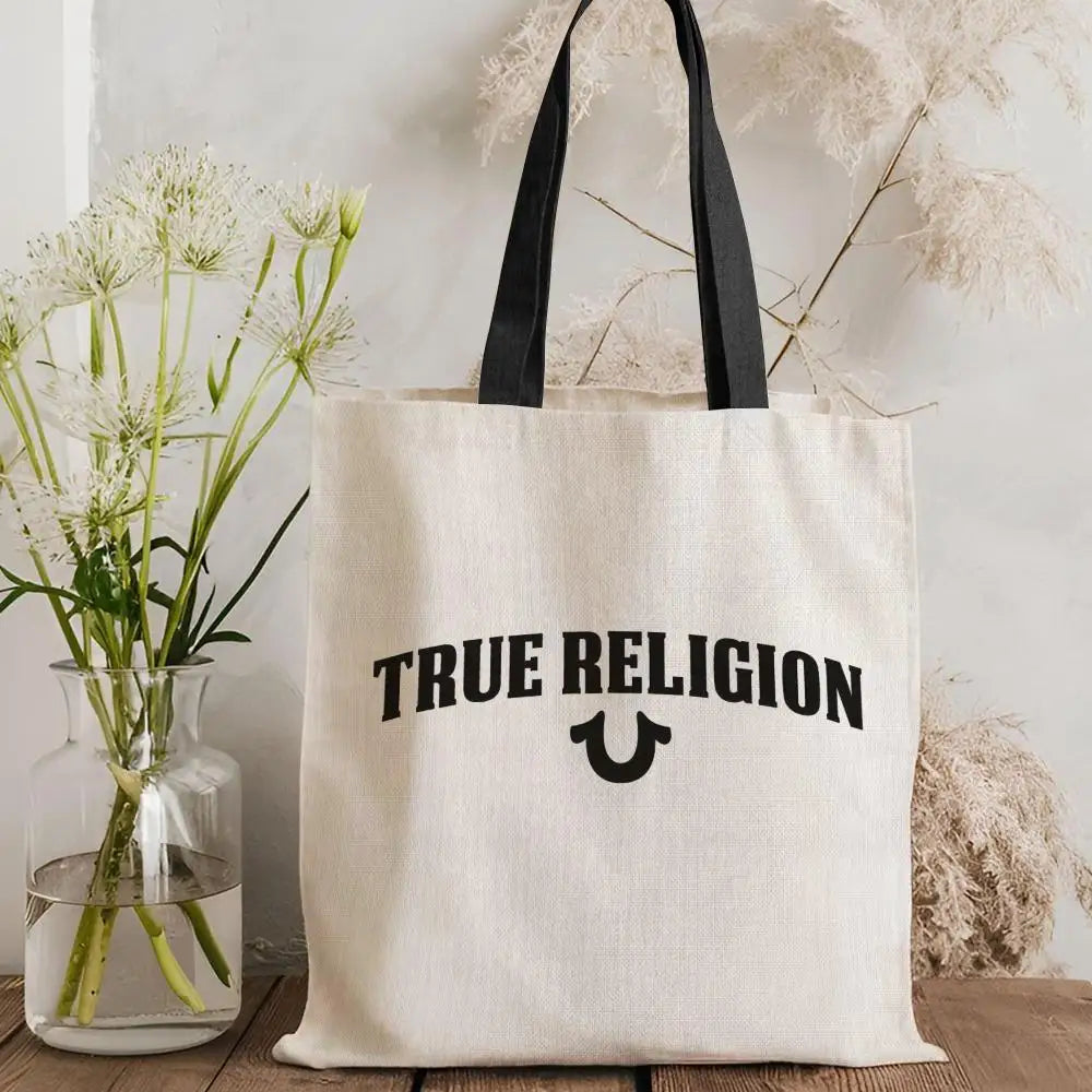 T-True Religion Storage Bags Canvas Tote Bag Double-Sided Print Fashion Shoulder Shopping Bag Gift Handbags