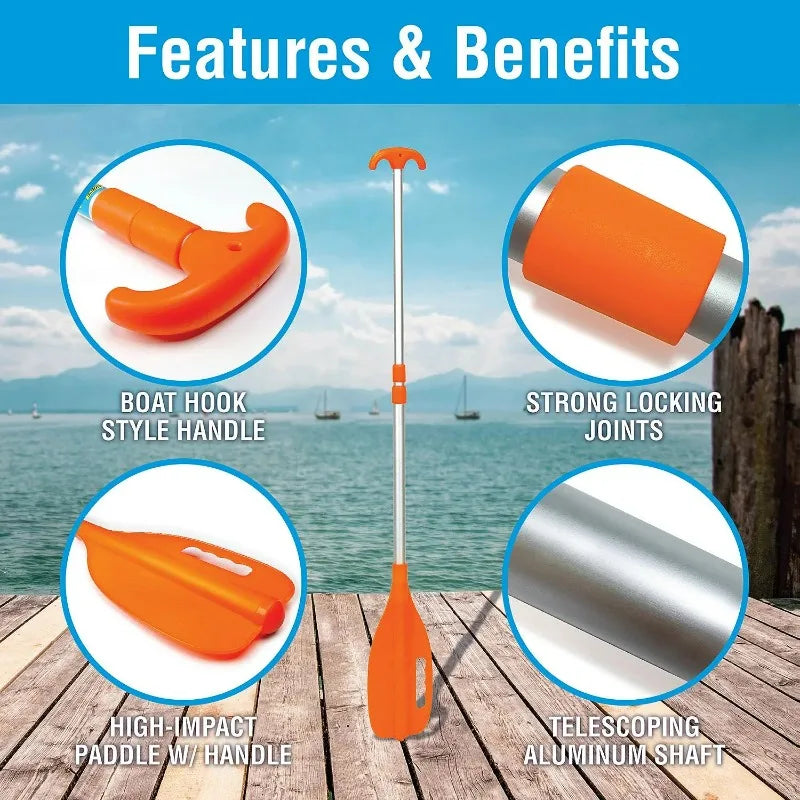 Emergency Multi-Purpose Telescoping Boat Hook and Paddle, Orange, 18-31 In.