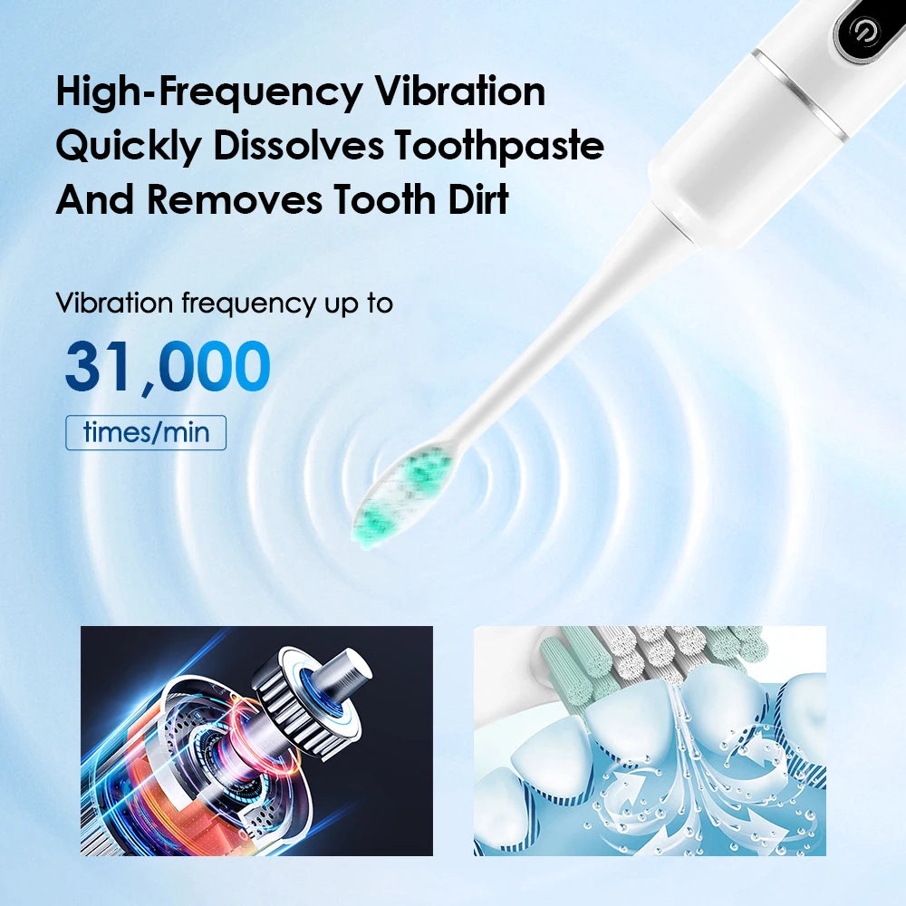 Electric Tooth Cleaner Waterproof Toothbrush Sonic Vibration Dental Scaler Plaque Calculus Tartar Remover With 5pcs Brush Heads
