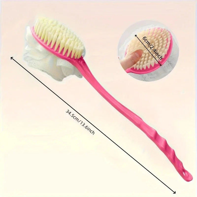 2-in-1 Bath Soft Back Brush Gentle Exfoliating Body Brush Bath Shower Sponge Scrubbing Brush Bathroom Shower Cleaning Tool