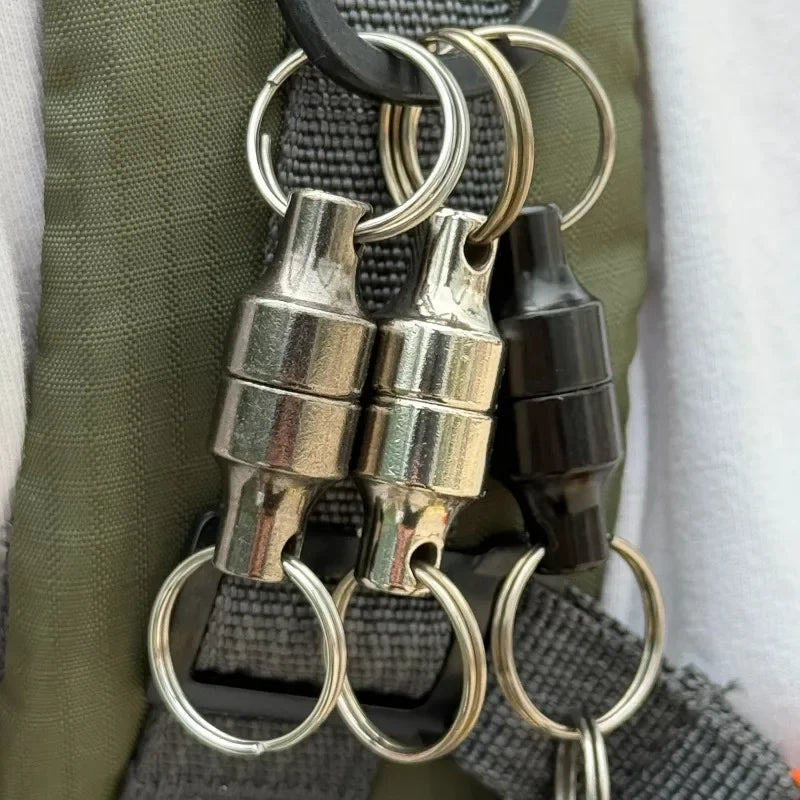6/1Pairs Magnetic Mini Keychains Double Loops Hook Carbon Steel Anti-loss Car Keys Necklace Hanging Holders Magnets Storage Tool