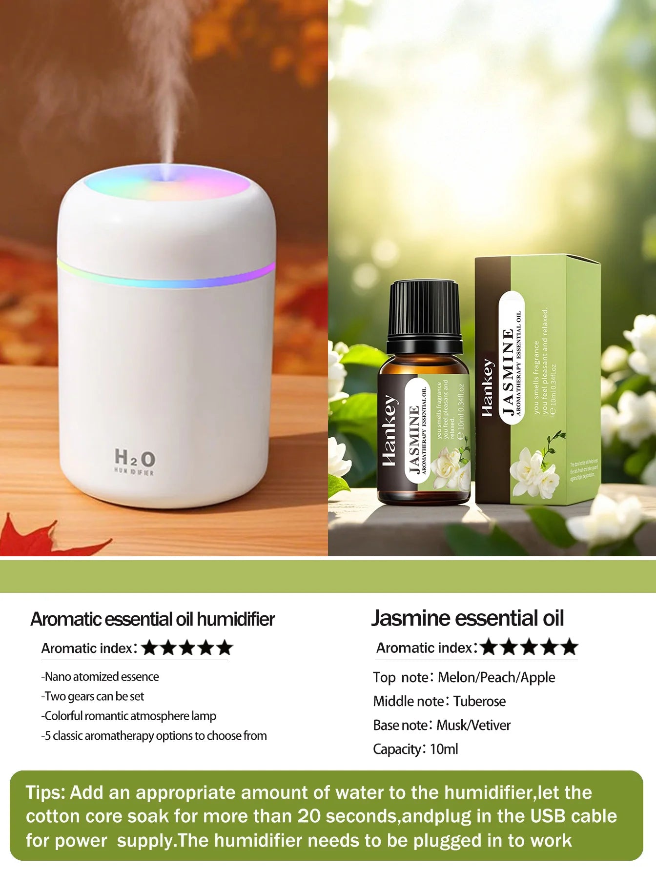 Difusor Aromaterapia 300ML | Purificador de Aire | Luz 7 Colores | Auto y Hogar 🌿